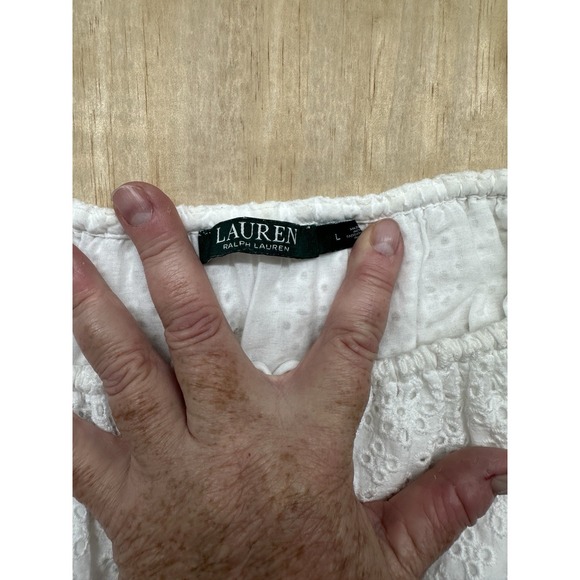 Lauren Ralph Lauren Flare Sleeve White Eyelet Boho Flowy Sz L - Picture 2 of 7